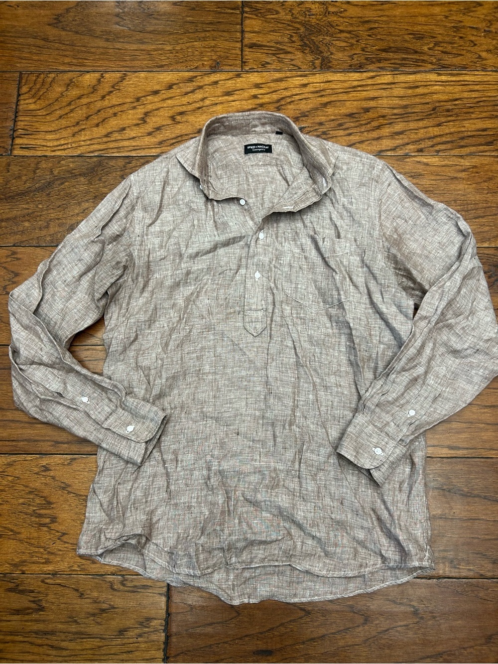 Spier & McKay Casual Linen-Blend Long-Sleeve popover Shirt